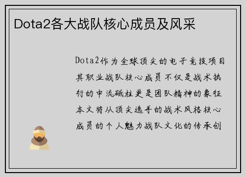Dota2各大战队核心成员及风采