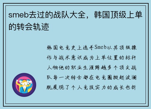 smeb去过的战队大全，韩国顶级上单的转会轨迹